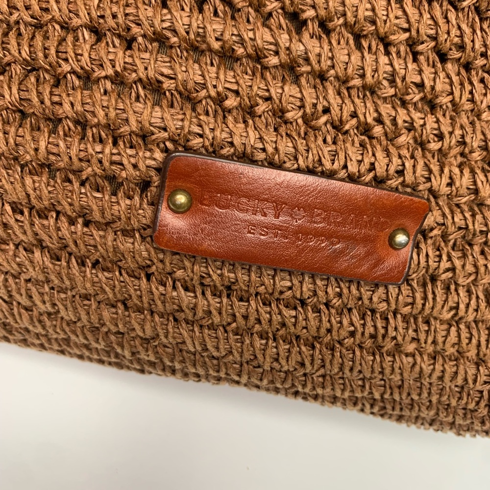 Lucky brand Boho straw rattan brown drawstring bucket bag charm-leather straps - Picture 6 of 16